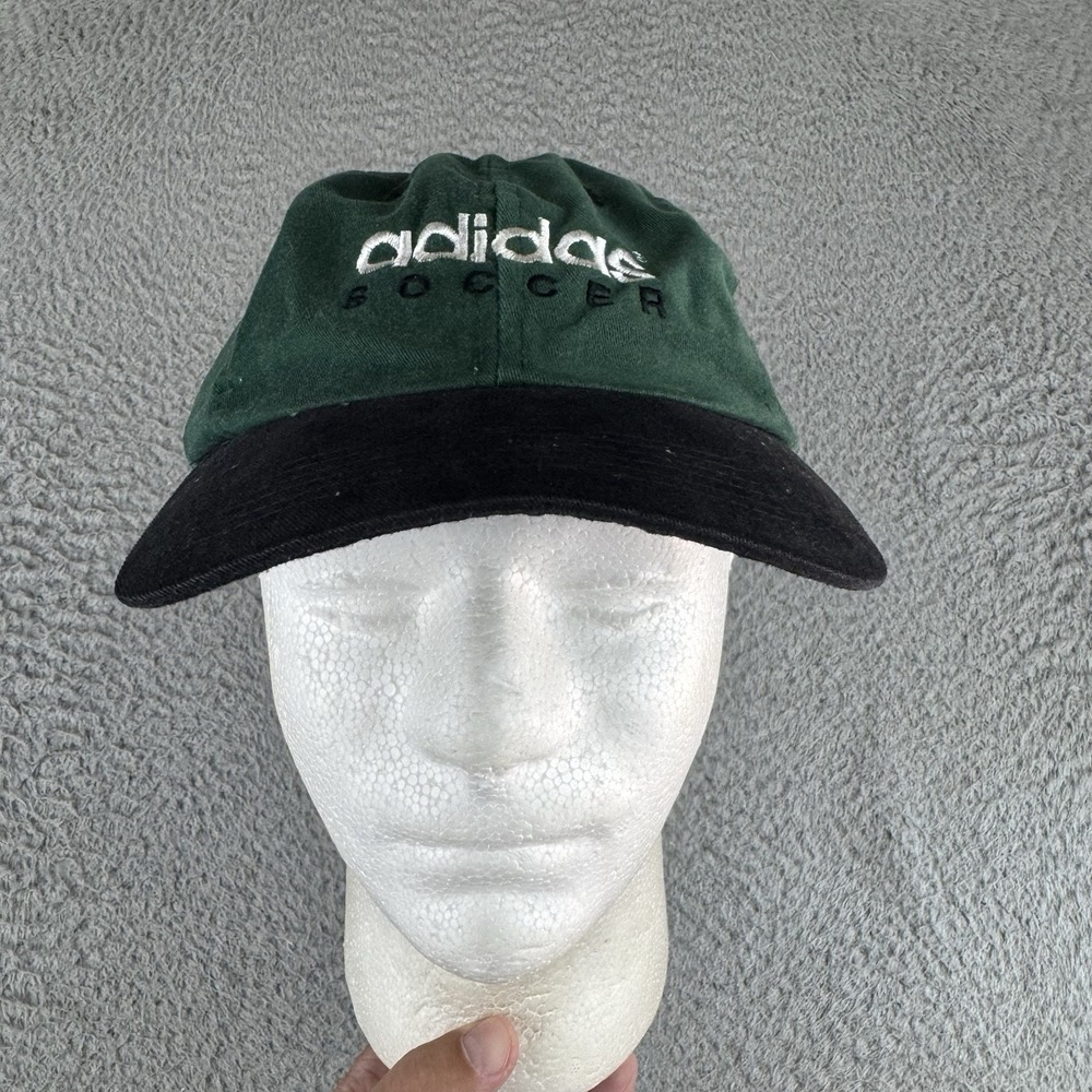 Vintage Adidas Soccer Baseball Hat Cap Strap Back 90's Green Black Embroidered